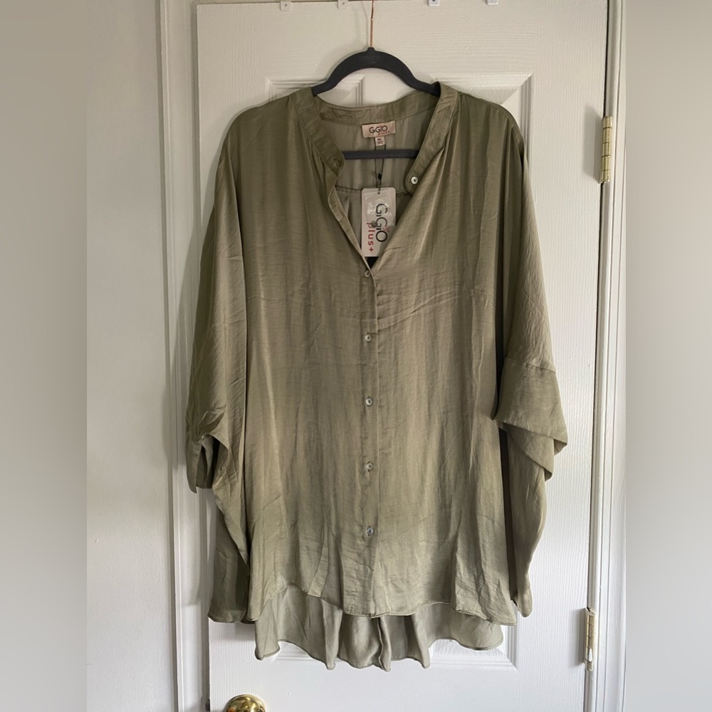 NWT Boutique Satin Tunic - Olive Green